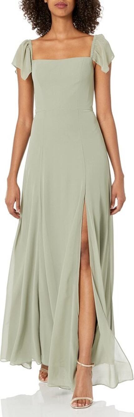 Anthropologie Jenny Yoo Elsie Off Shoulder Flutter Sleeve Green Chiffon Dress 2